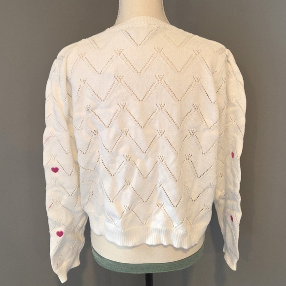 NWT Francesca’s White Heart Pointelle Sweater - Valentine XL - Picture 4 of 7